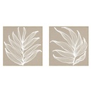 Cuadro Home ESPRIT Blanco Natural Hoja de planta Escandinavo 83 x 4,5 x 83 cm (2 Unidades)