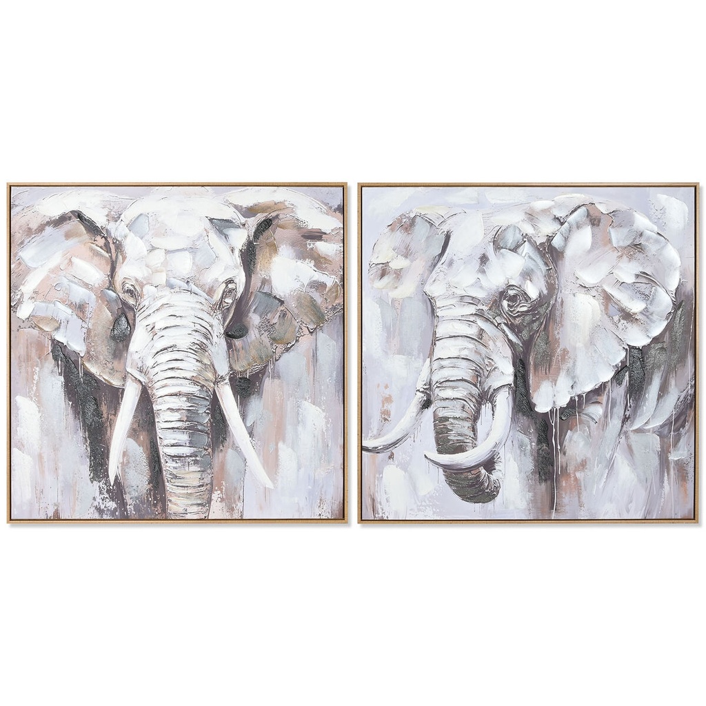 Painting Home ESPRIT White Brown Grey Elephant Colonial 80 x 3,5 x 80 cm (2 Units)
