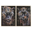Cuadro Home ESPRIT Negro Dorado Leopardo Colonial Lacado 50 x 3,5 x 70 cm (2 Unidades)