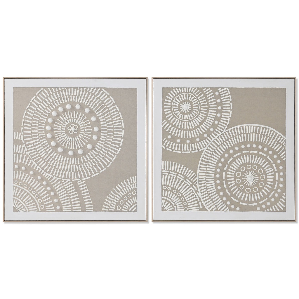 Cuadro Home ESPRIT Blanco Beige Círculos Urbano 82 x 4,5 x 82 cm (2 Unidades)