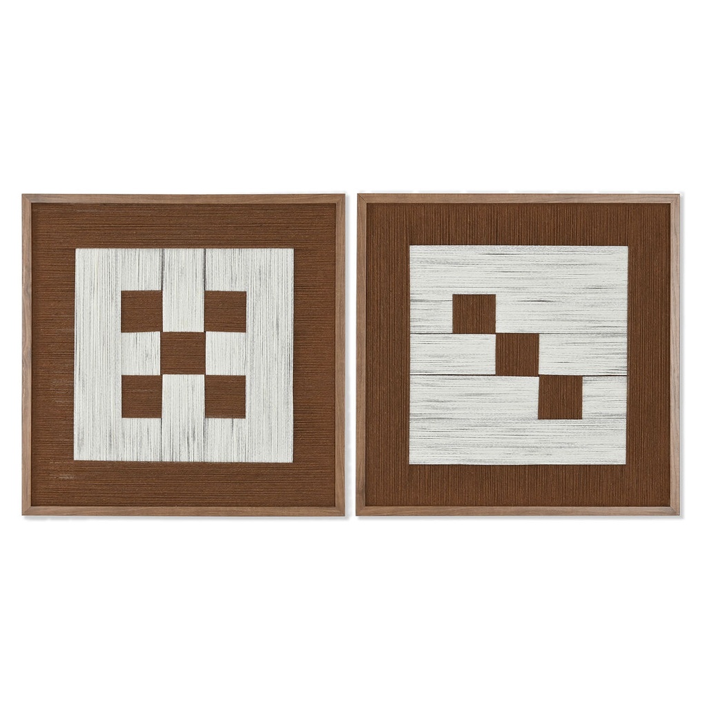 Cuadro Home ESPRIT Blanco Marrón Beige Moderno Urbano 50 x 3 x 50 cm (2 Unidades)