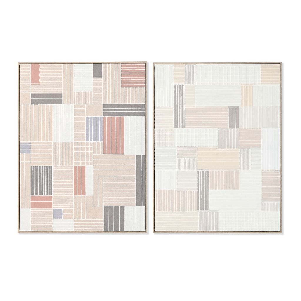 Cuadro Home ESPRIT Marrón Beige A cuadros Urbano 60 x 3 x 80 cm (2 Unidades)