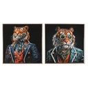 Cuadro Home ESPRIT Negro Turquesa Tigre Lacado 60 x 3,5 x 60 cm (2 Unidades)