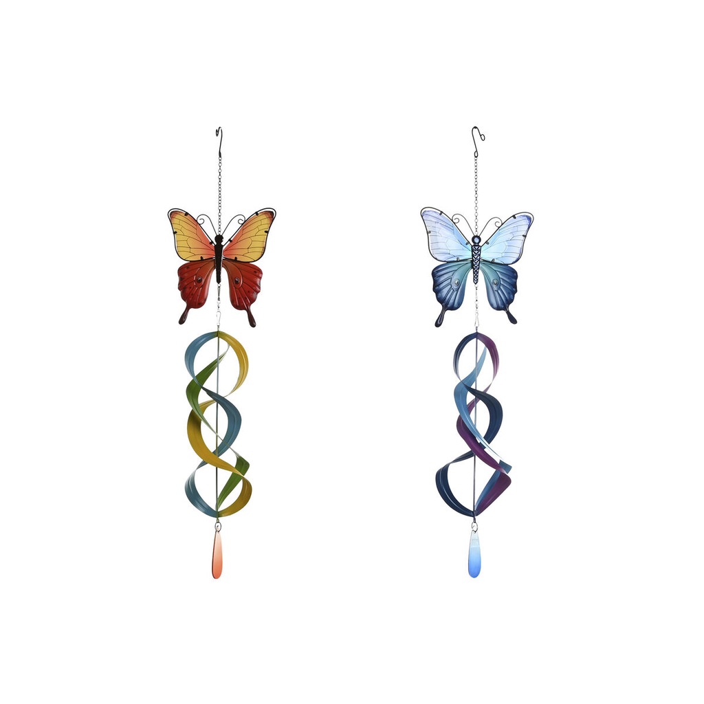 Wall Decoration Home ESPRIT Blue Orange Butterfly Shabby Chic 23 x 13 x 90 cm (2 Units)