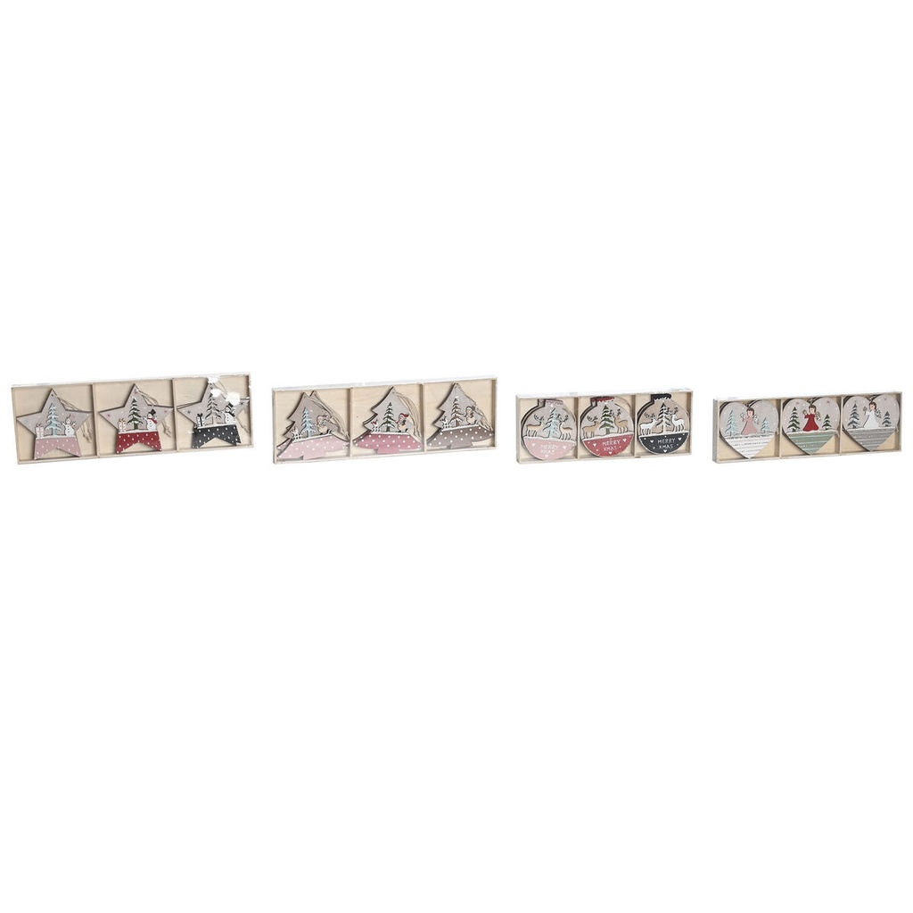 Hanging decoration DKD Home Decor Red Pink Wood 23 x 1,5 x 9 cm (6 Pieces) (4 Units)