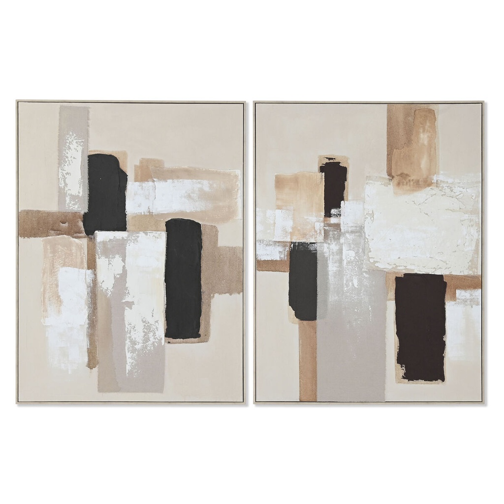 Cuadro Home ESPRIT Blanco Negro Beige Abstracto Moderno 92 x 3,8 x 122 cm 92 x 4 x 122 cm (2 Unidades)
