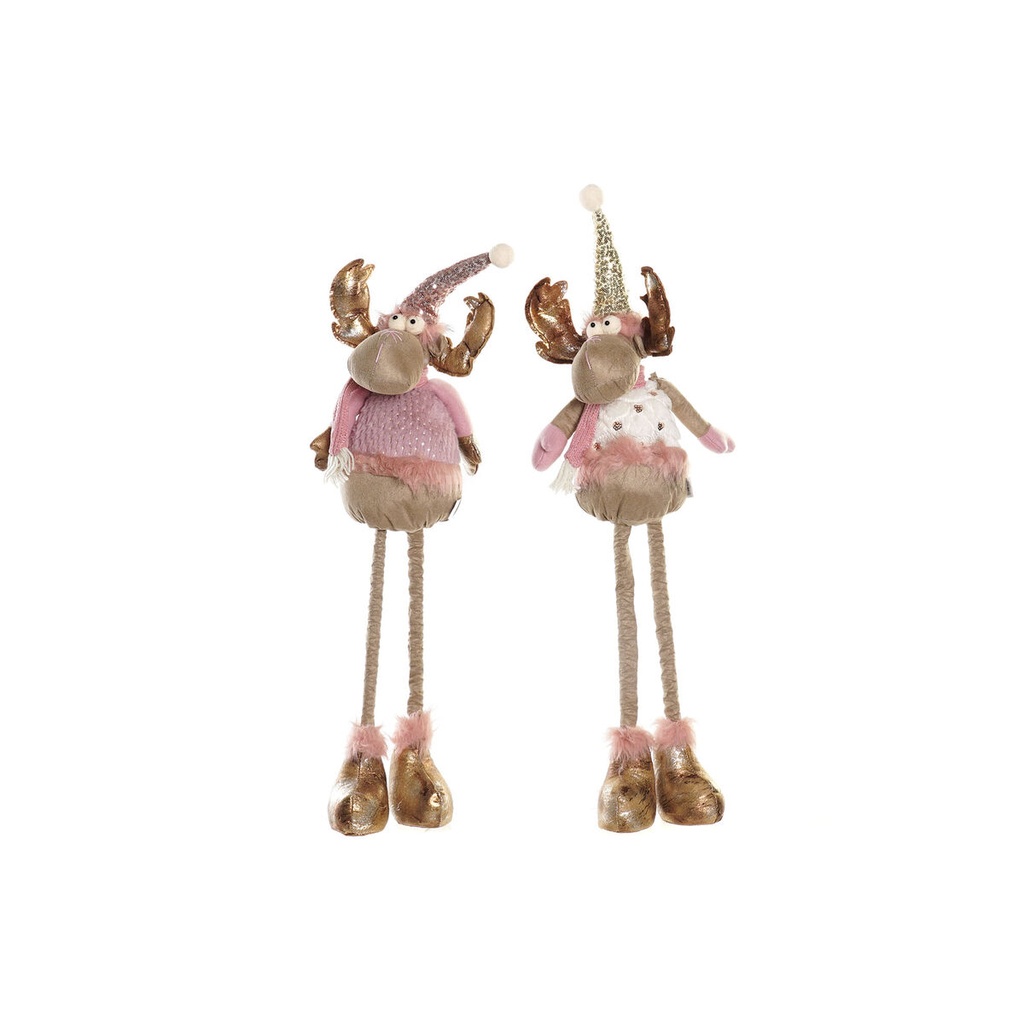 Christmas bauble DKD Home Decor White Pink Golden Reindeer 15 x 17 x 50 cm (2 Units)