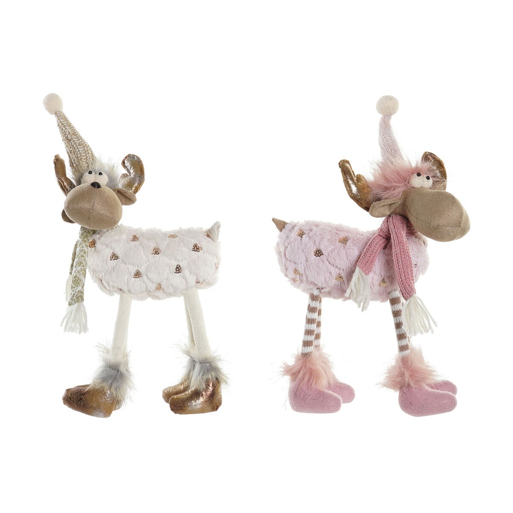 Christmas bauble DKD Home Decor White Pink Reindeer 12 x 20 x 40 cm (2 Units)