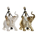 Figura Decorativa Home ESPRIT Blanco Negro Dorado Elefante Africana 21 x 11 x 32 cm (2 Unidades)
