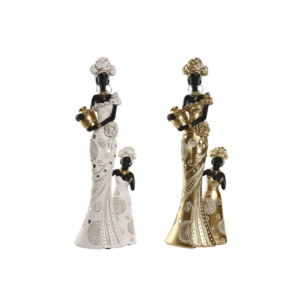 Decorative Figure Home ESPRIT White Black Golden African Woman 10 x 7 x 31 cm (2 Units)