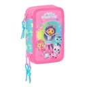 Triple Pencil Case Gabby's Dollhouse Confetti Pink Turquoise 12,5 x 19,5 x 5,5 cm 37 Pieces