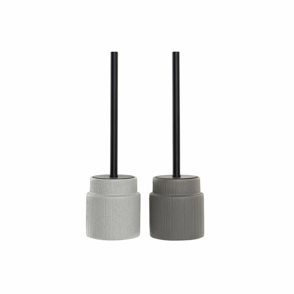 Toilet Brush DKD Home Decor Light grey Dark grey Steel Stoneware Scandi 10 x 10 x 39 cm (2 Units)