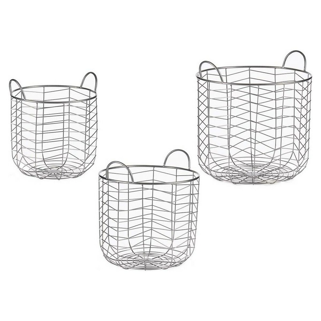 Set of Baskets Gift Decor B2609 Silver Metal 40 x 42,5 x 40 cm