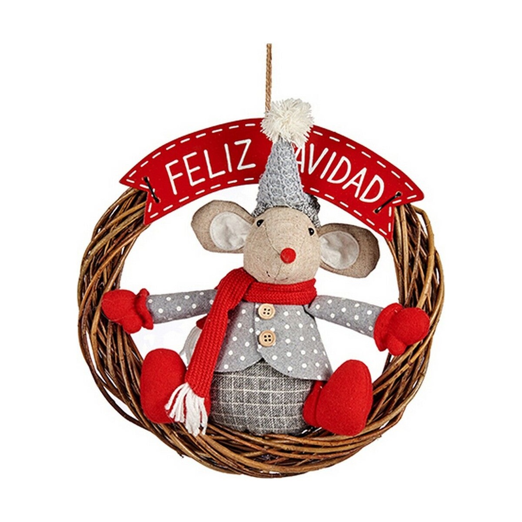 Adorno Navideño Krist+ FG03-RG1124B-R Blanco Rojo Gris Crema Ratón 33 x 12 x 33 cm