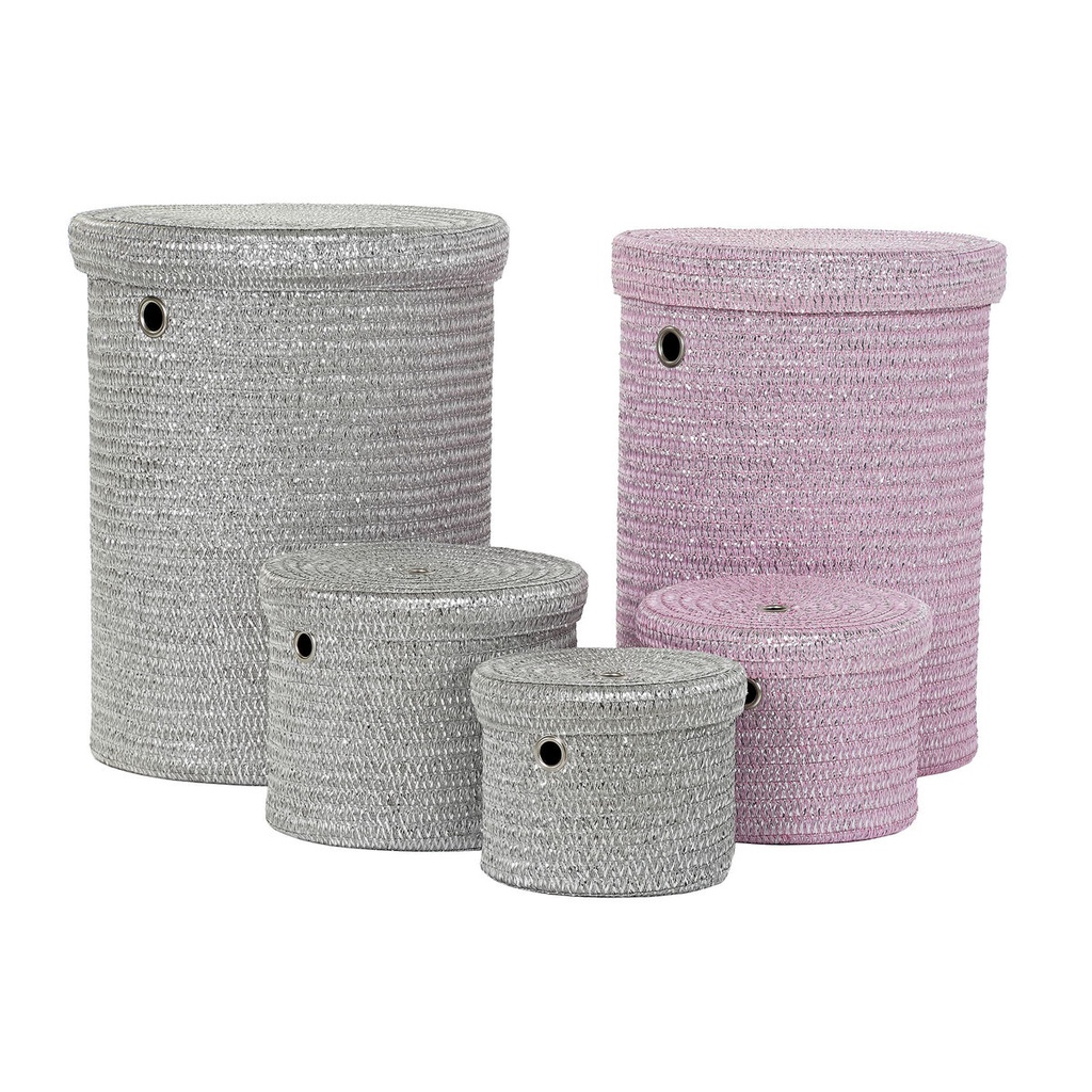 Cesta Multiusos DKD Home Decor Gris Rosa Polipropileno 42 x 42 x 52,5 cm 4 Kg