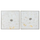 Cuadro Home ESPRIT Blanco Dorado Poliestireno Lienzo Flor Shabby Chic 62 x 4,5 x 62 cm (2 Unidades)