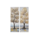Cuadro Home ESPRIT Dorado Lienzo Madera MDF Árbol Tradicional 30 x 3 x 90 cm (2 Unidades)