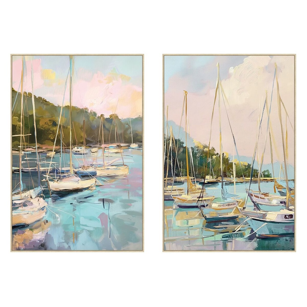 Painting Home ESPRIT Blue Green Grey Pink Yachts Mediterranean (2 Units)