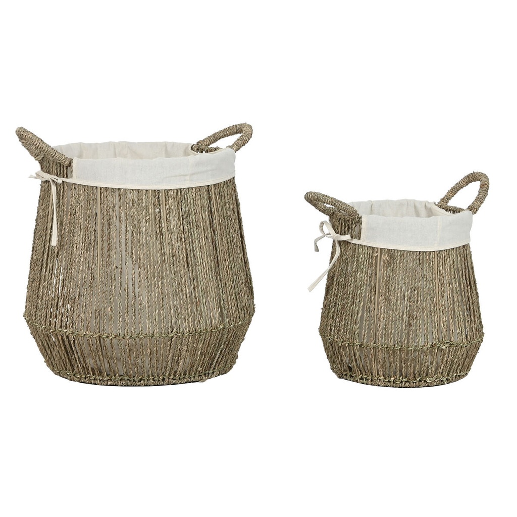 Laundry basket Home ESPRIT White Natural Marine algae 43 x 43 x 48 cm (2 Units)