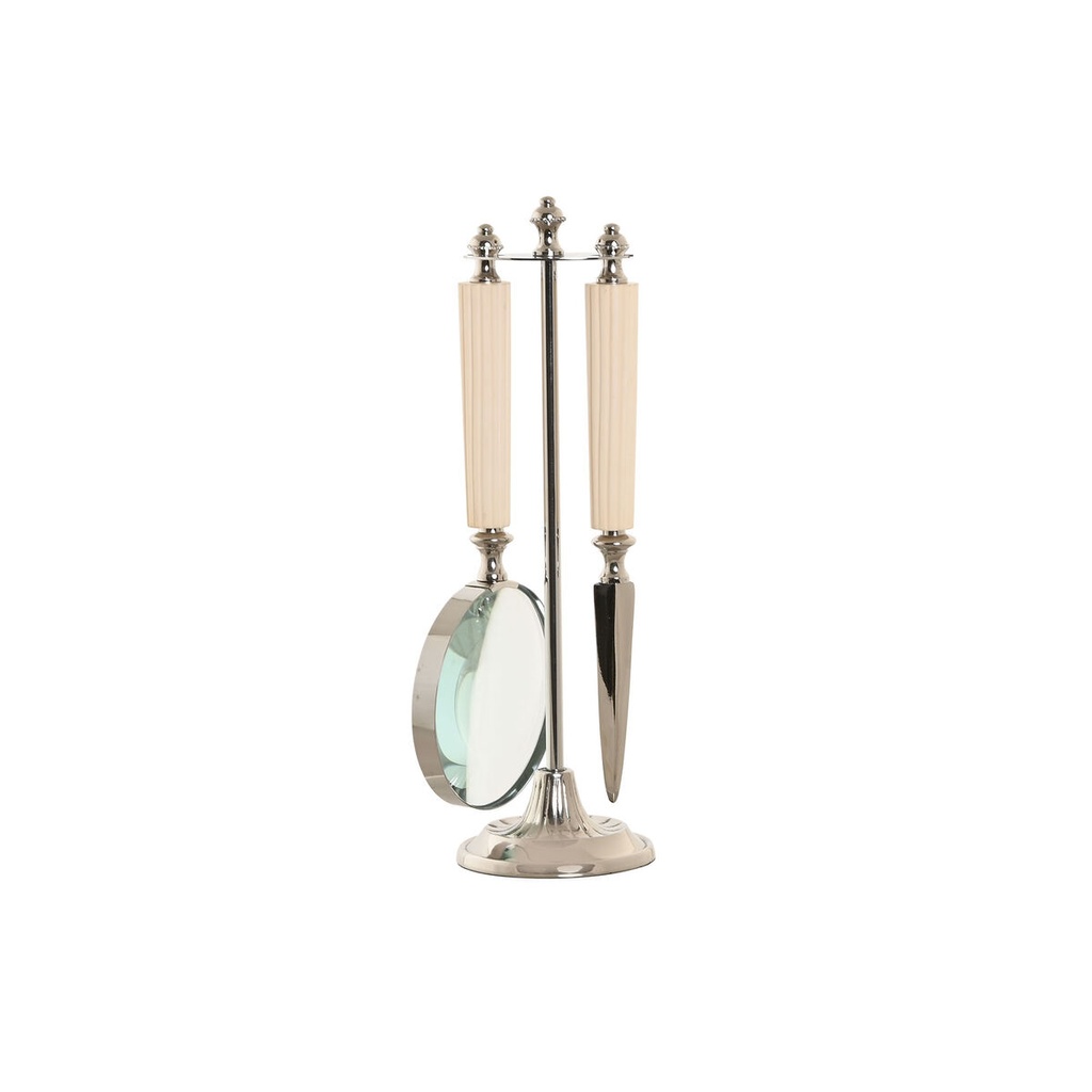 Magnifying glass Home ESPRIT Crystal Steel Bone 8 x 8 x 30 cm