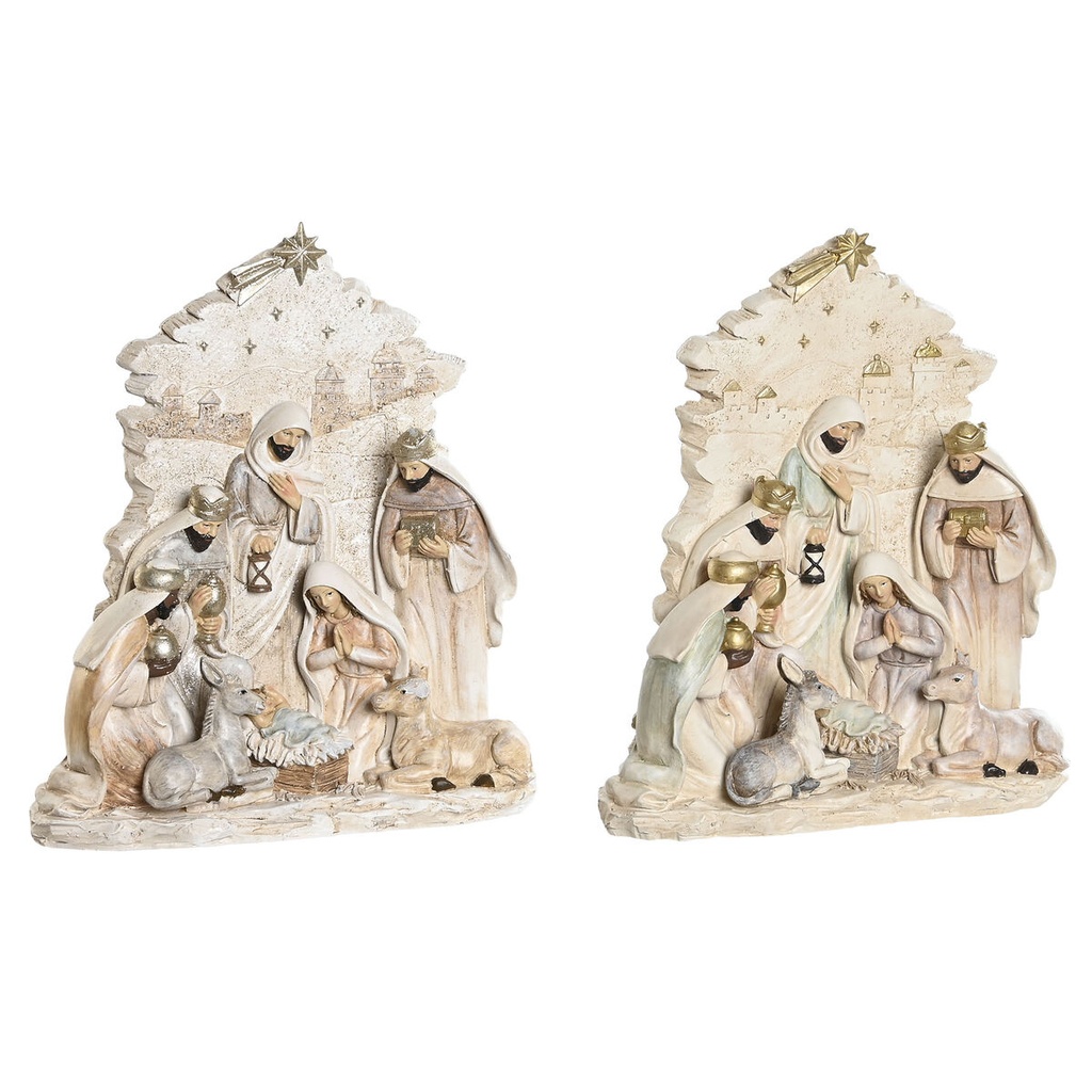 Christmas nativity set DKD Home Decor Blue White Pink Resin 24 x 8 x 27,5 cm (2 Units)