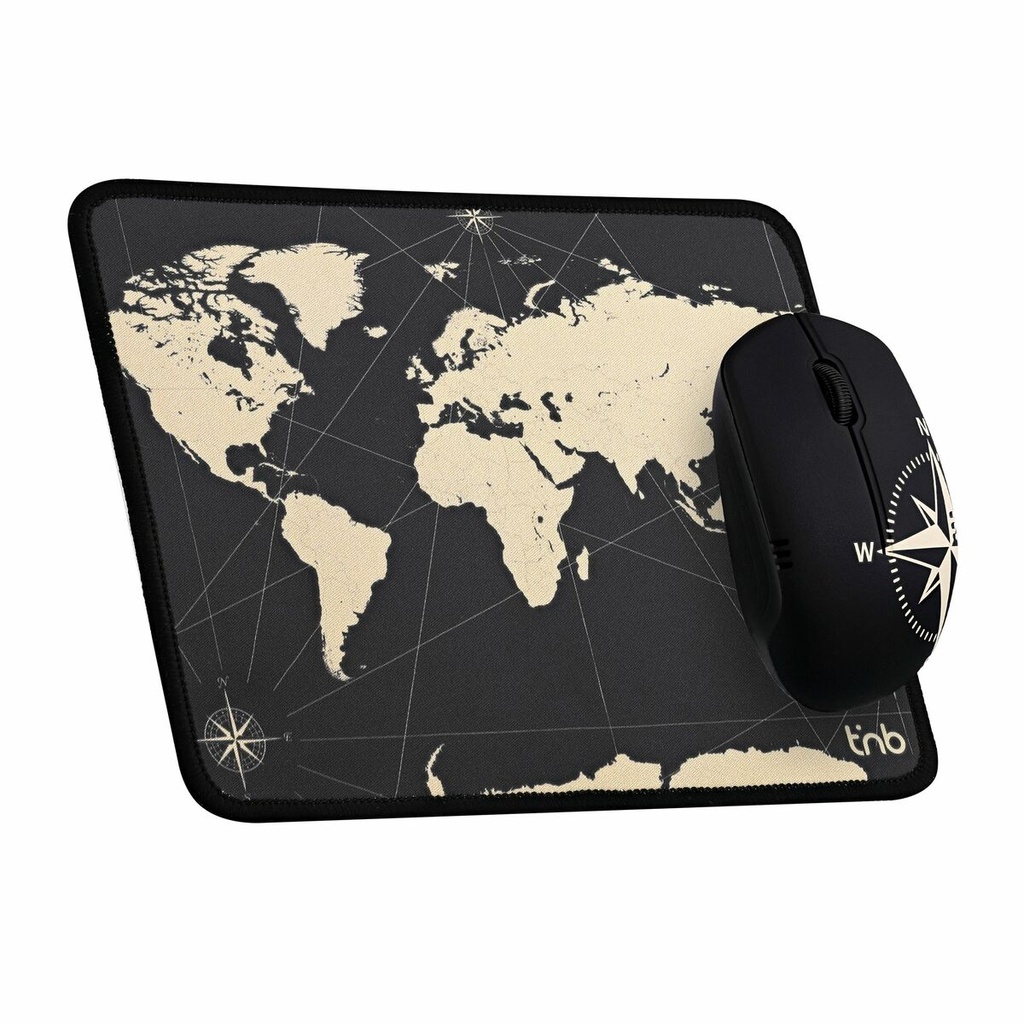 Ratón y Alfombrilla Gaming T'NB TNB TRAVEL Negro Mapamundi