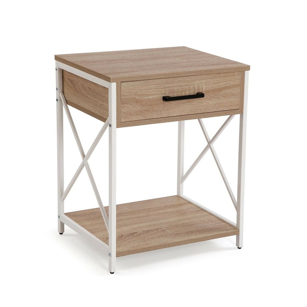 Mesita de Noche Versa Blanco PVC Madera Metal 40 x 60 x 48 cm