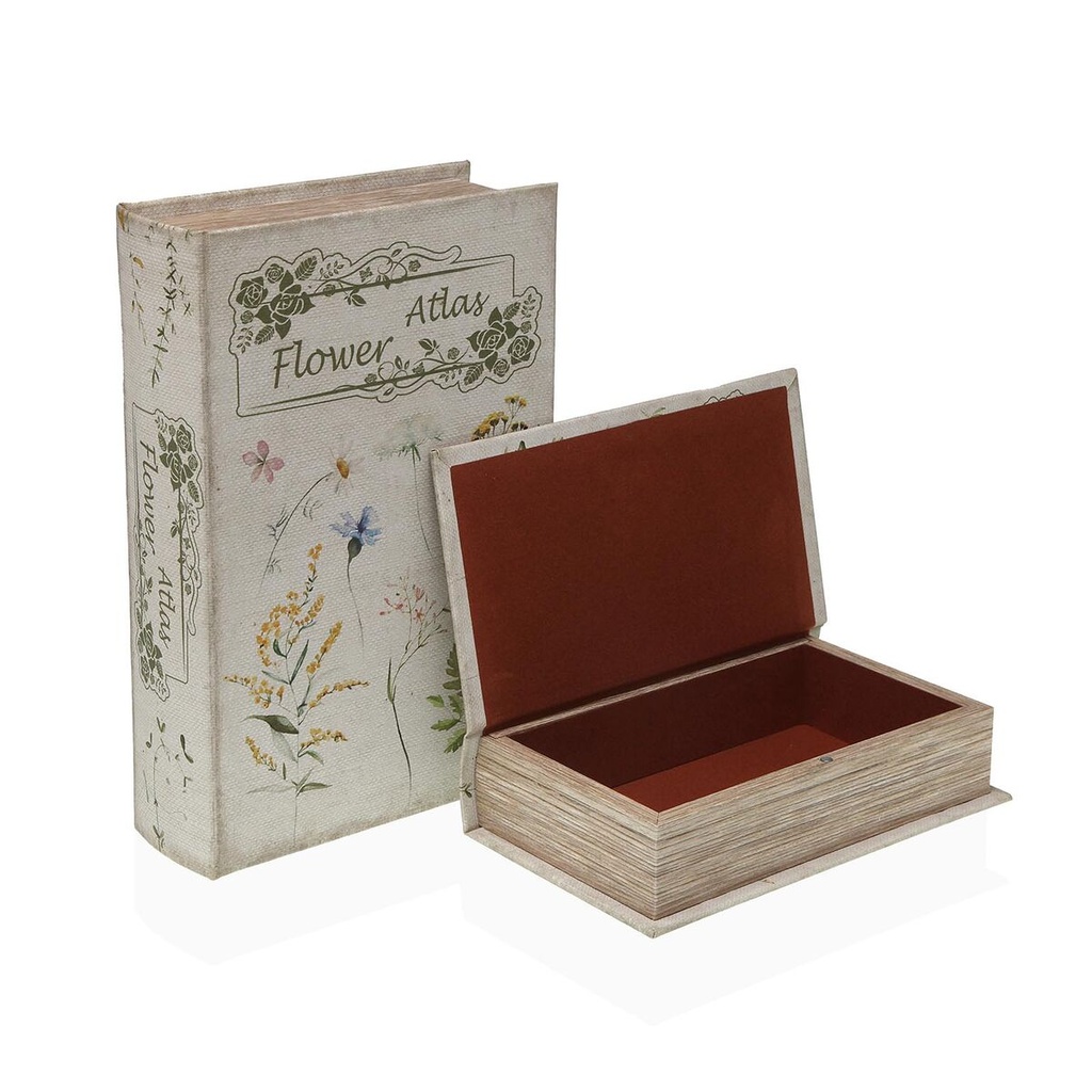 Caja Decorativa Versa Lienzo Madera MDF Flores