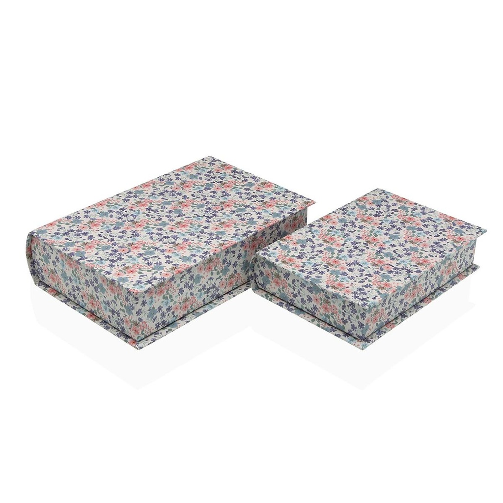Caja Decorativa Versa Lienzo Madera MDF Flores Libro