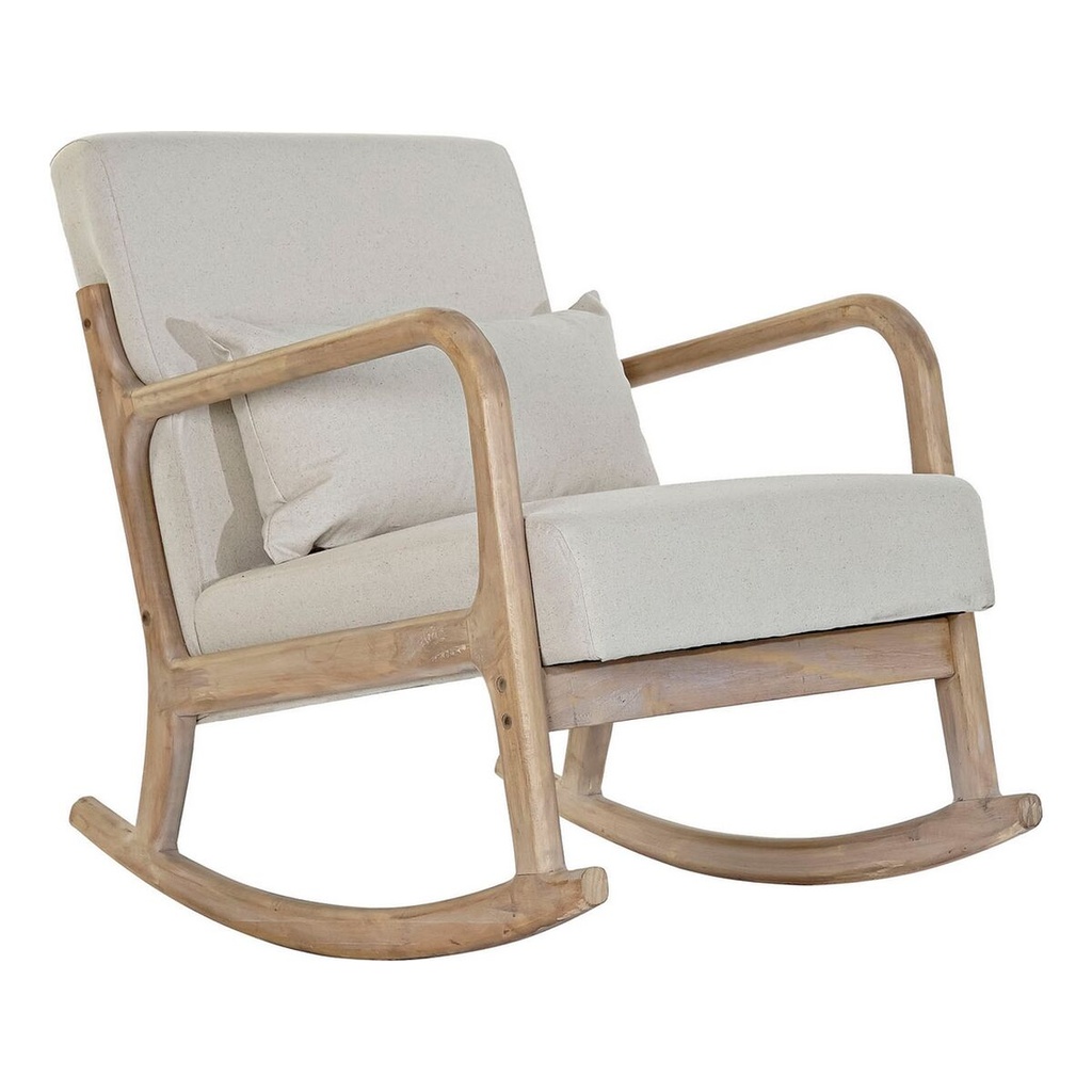 Rocking Chair DKD Home Decor Beige Natural Linen Rubber wood 66 x 85 x 81 cm