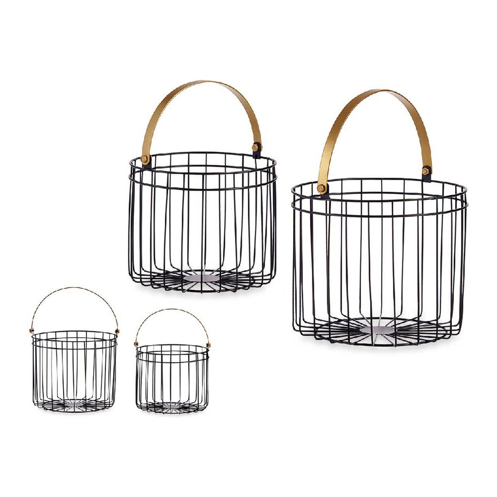 Basket set Gift Decor JY19149GB Black Golden Metal 25 x 27 x 25 cm Cylindrical