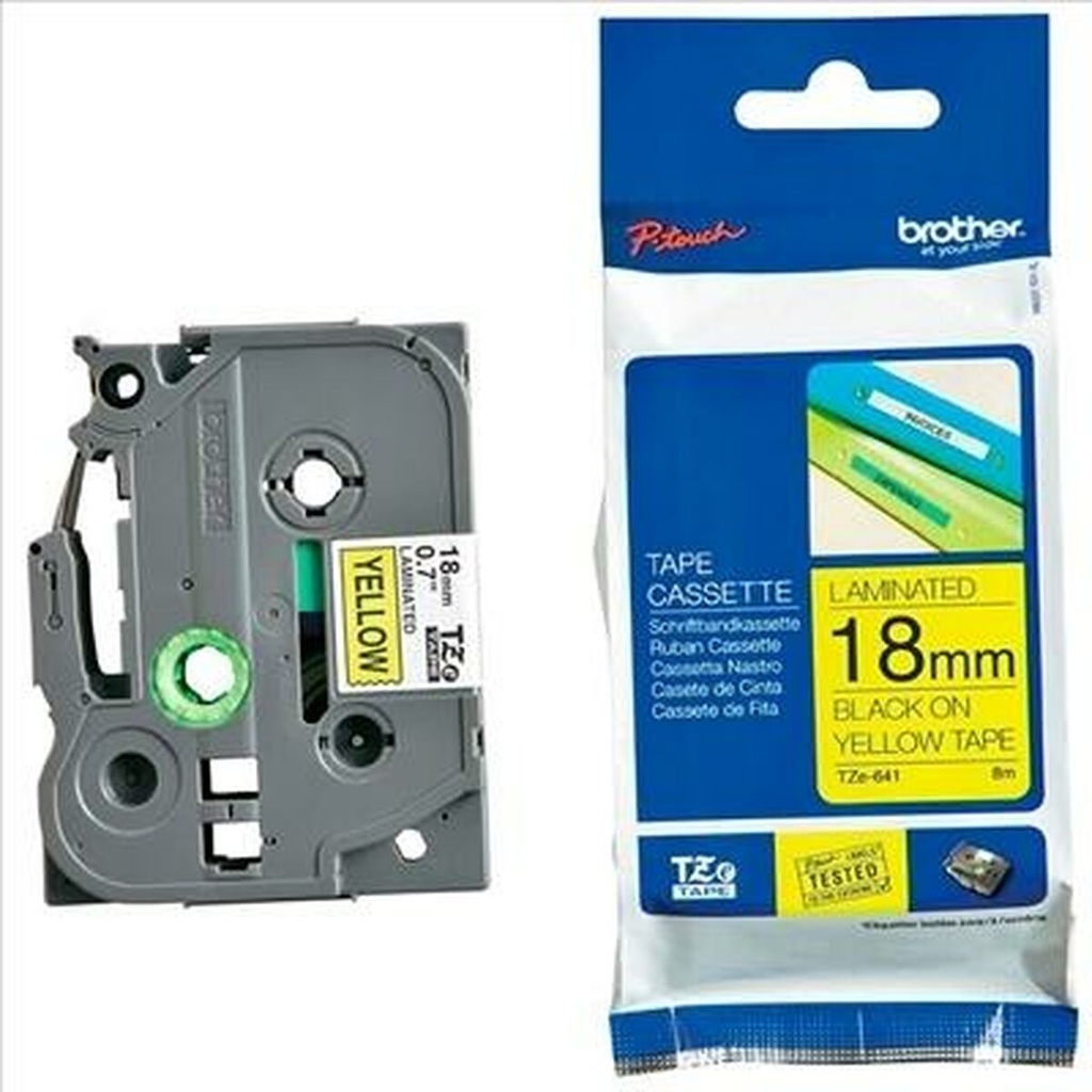 Laminated Tape for Labelling Machines Brother TZeS641 Black/Yellow 18mm 18 mm x 8 m