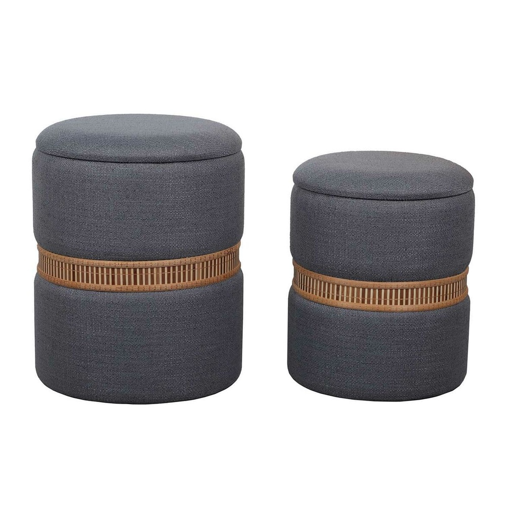 Puff Versa Gris Poliéster Lino Bambú Madera MDF