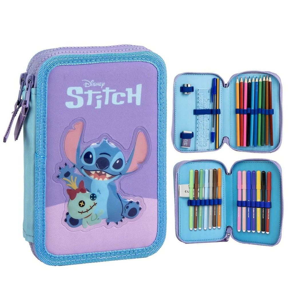 School Case with Accessories Stitch Purple 41 x 58 x 3 cm