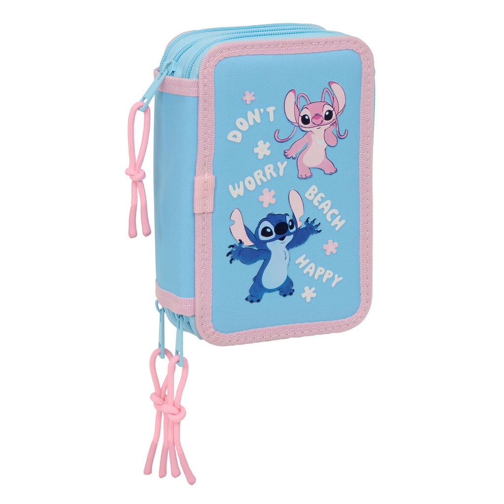 Plumier Triple Lilo & Stitch Happy Azul cielo 12,5 x 19,5 x 5,5 cm 37 Piezas