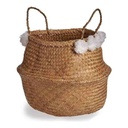 Basket Gift Decor SG0100117301ME White Brown Natural Rushes 8 L Pompoms