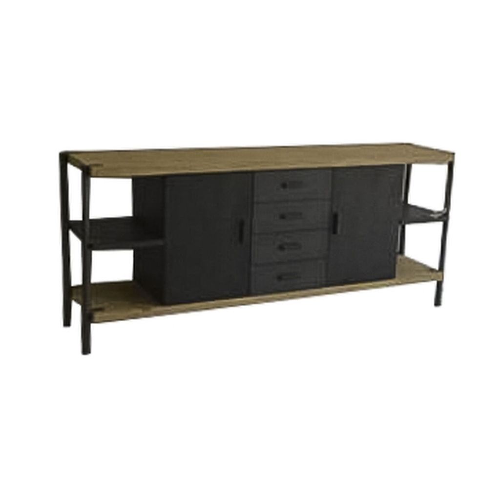 Aparador Home ESPRIT Negro Natural Metal Abeto 180 x 45 x 80 cm 186 x 45 x 80 cm