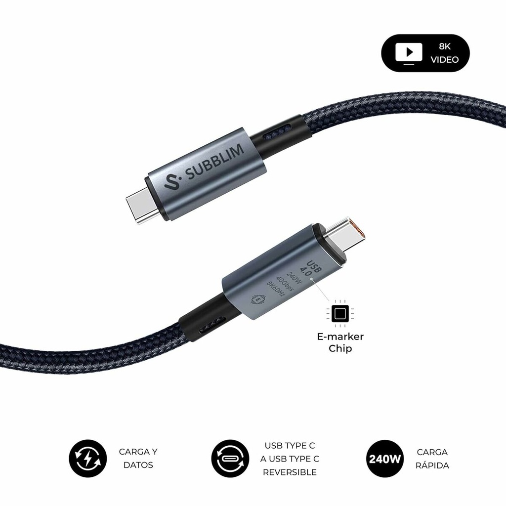 Cable USB-C a USB-C Subblim HIGH Negro 1,5 m