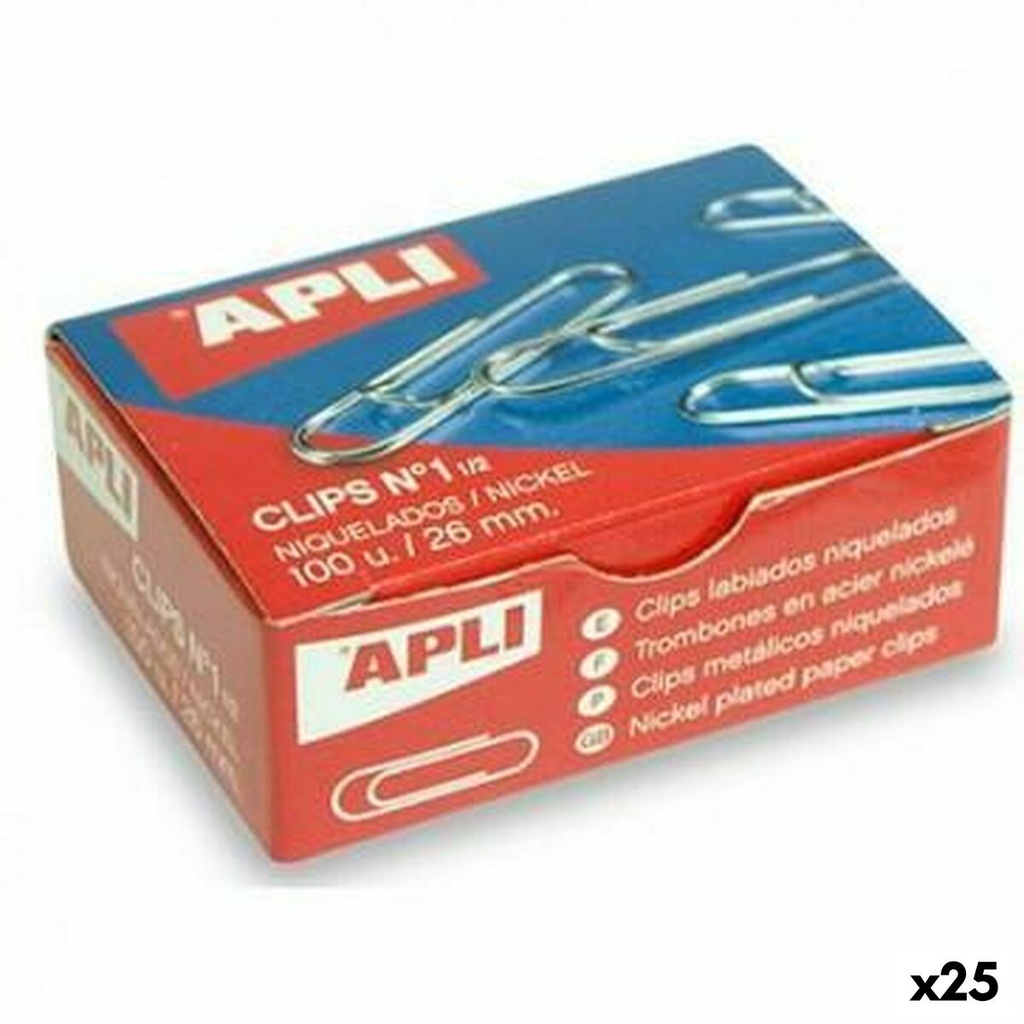 Clips Apli Nº 1½ Plateado Plata 26 mm (10 Piezas) (25 Unidades)