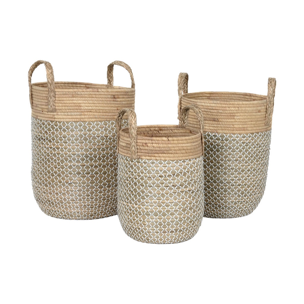 Juego de Cestas Home ESPRIT Blanco Natural Marrón claro PVC Cuerda Hierba marina Junco (3 Piezas)