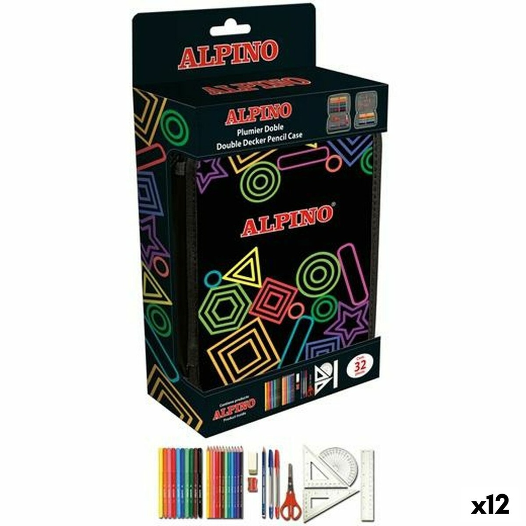 Double Pencil Case Alpino Multicolour 32 Pieces (12 Units)