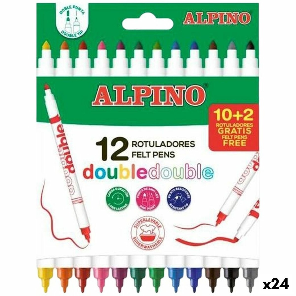 Set of Felt Tip Pens Alpino Double Multicolour 12 Pieces (24 Units)