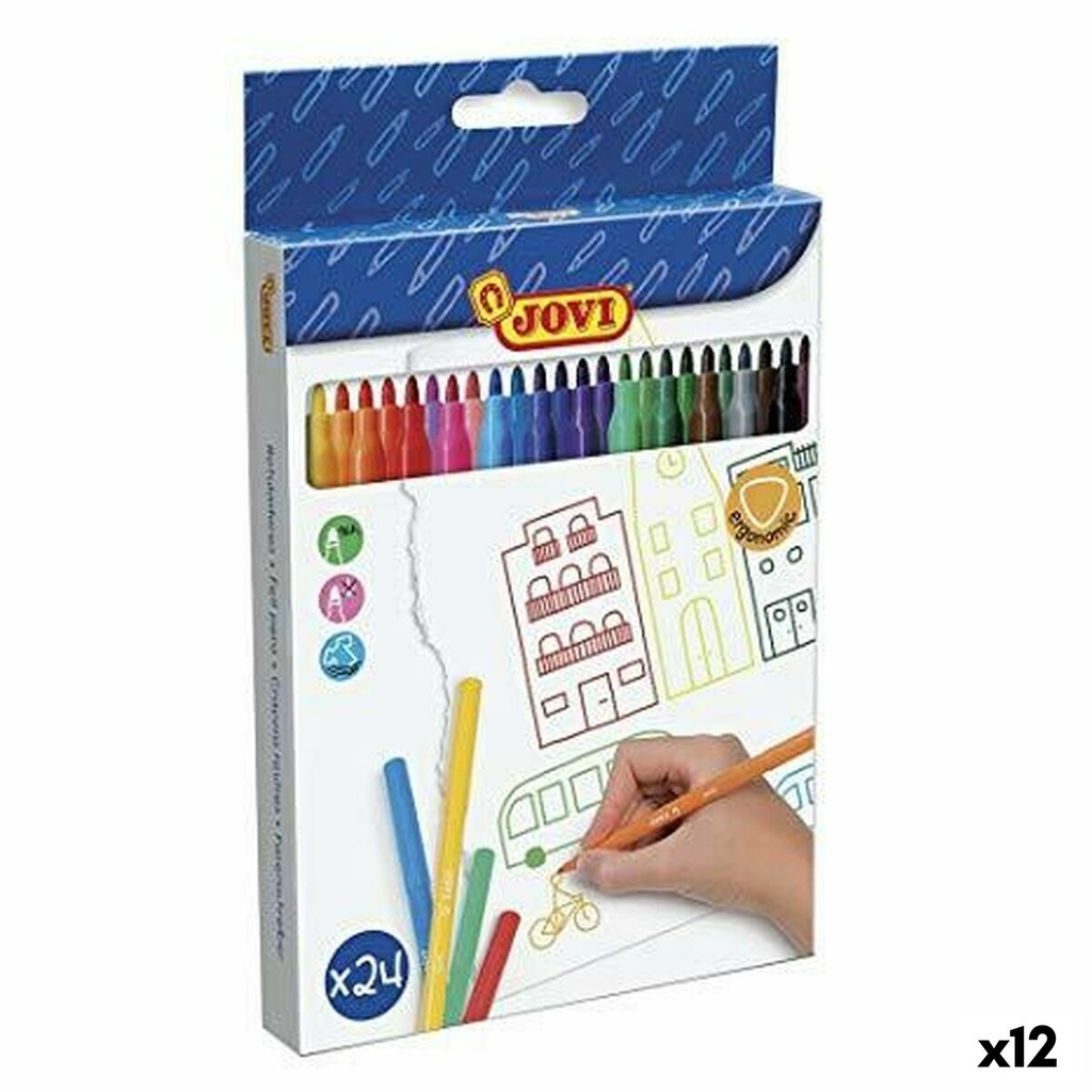Set of Felt Tip Pens Jovi Multicolour 24 Pieces (12 Units)