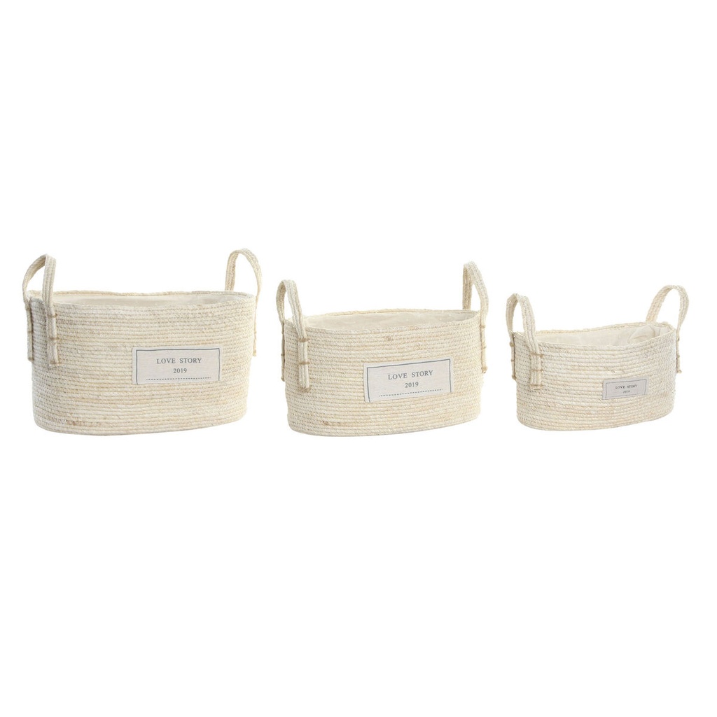 Basket set DKD Home Decor Natural Light brown Natural Fibre Boho 34 x 23 x 20 cm 3 Pieces
