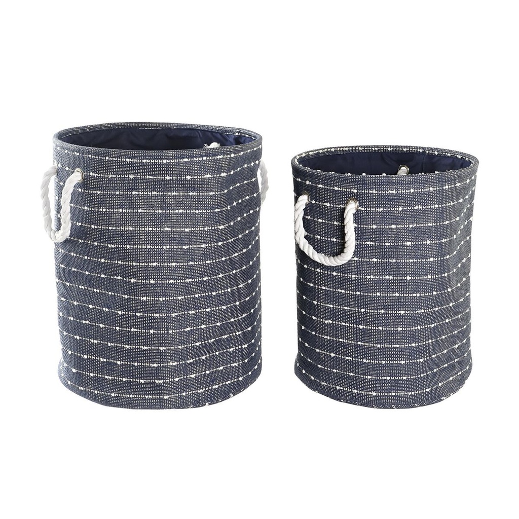 Basket set DKD Home Decor White Navy Blue 39 x 31 x 31 cm 2 Pieces