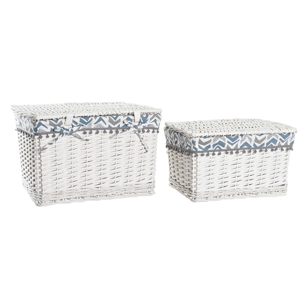 Juego de Cestas DKD Home Decor Azul Blanco Mimbre 45 x 35 x 30 cm 4 Kg 2 Piezas