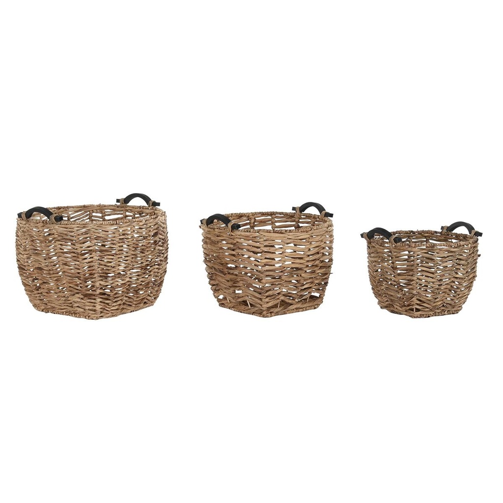 Juego de Cestas DKD Home Decor Natural Madera Fibra natural (3 Piezas)