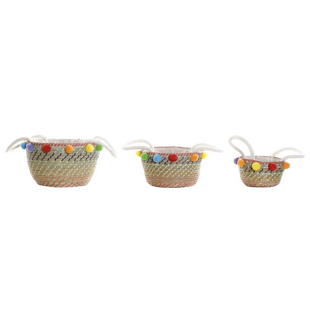 Juego de Cestas DKD Home Decor Pompones Boho 57 x 45 x 42,5 cm