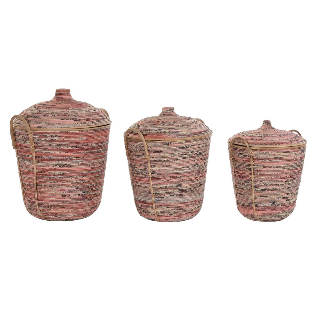 Basket set DKD Home Decor Peach Natural (3 Pieces) (3 Units)
