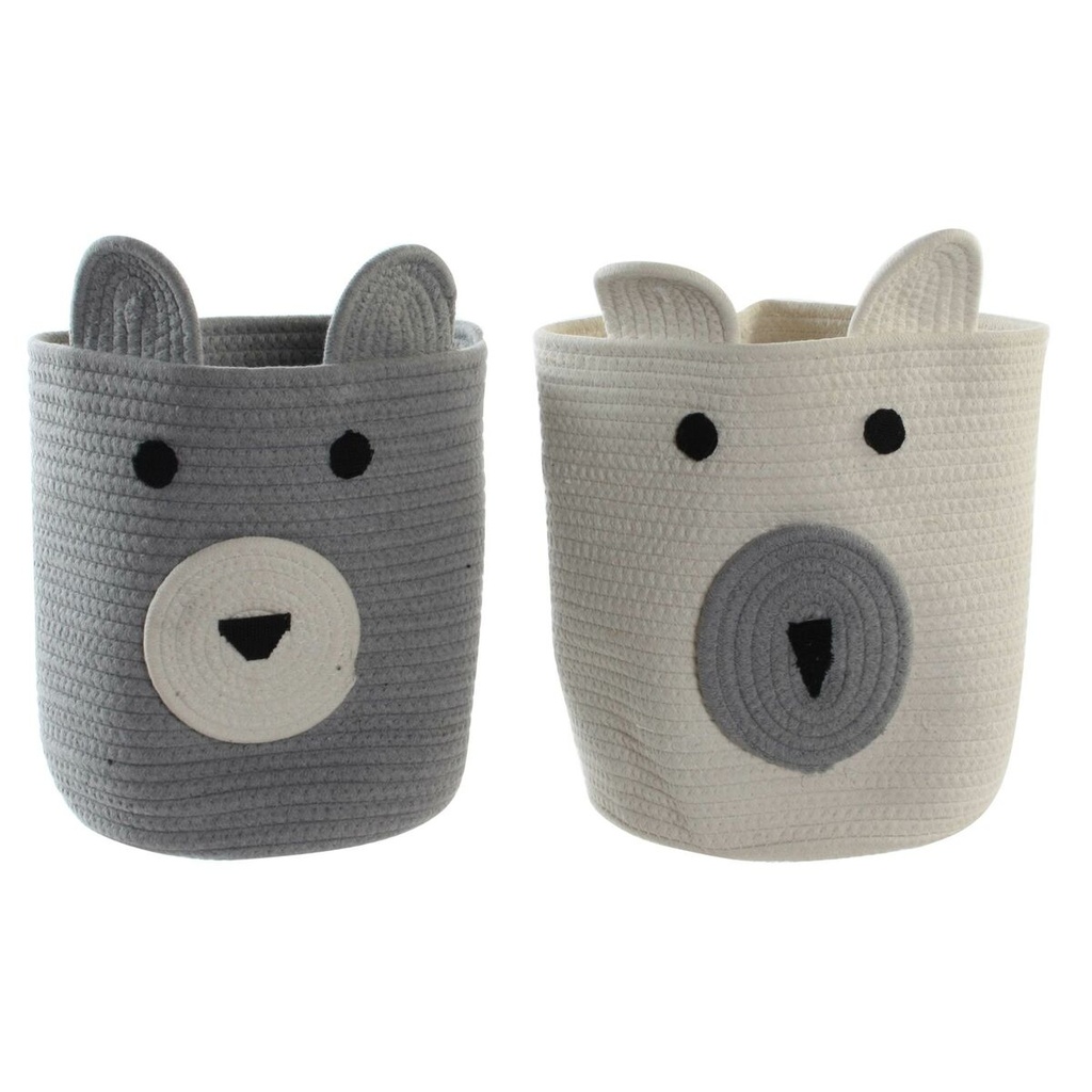 Cesta Decorativa DKD Home Decor Blanco Gris Infantil Oso 25 x 25 x 37 cm (2 Unidades)